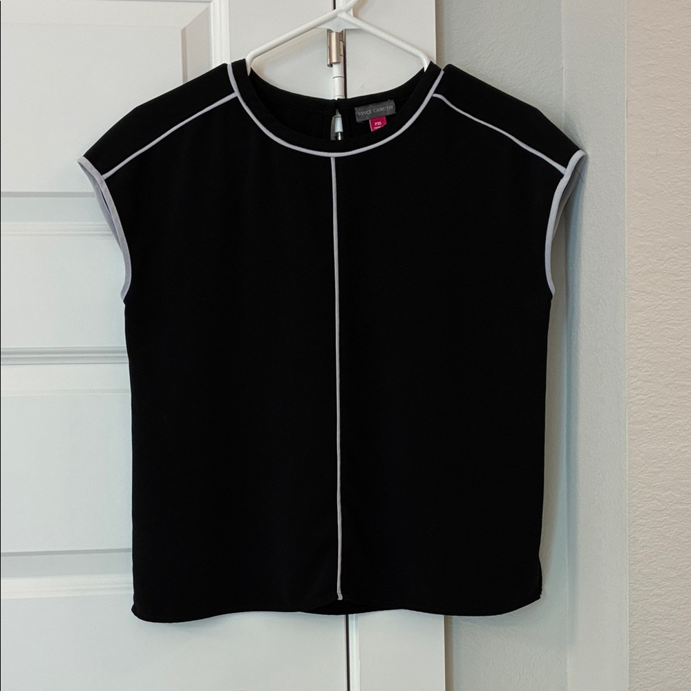 Vince Camuto Black Contrast-Trim Cap-Sleeve Top